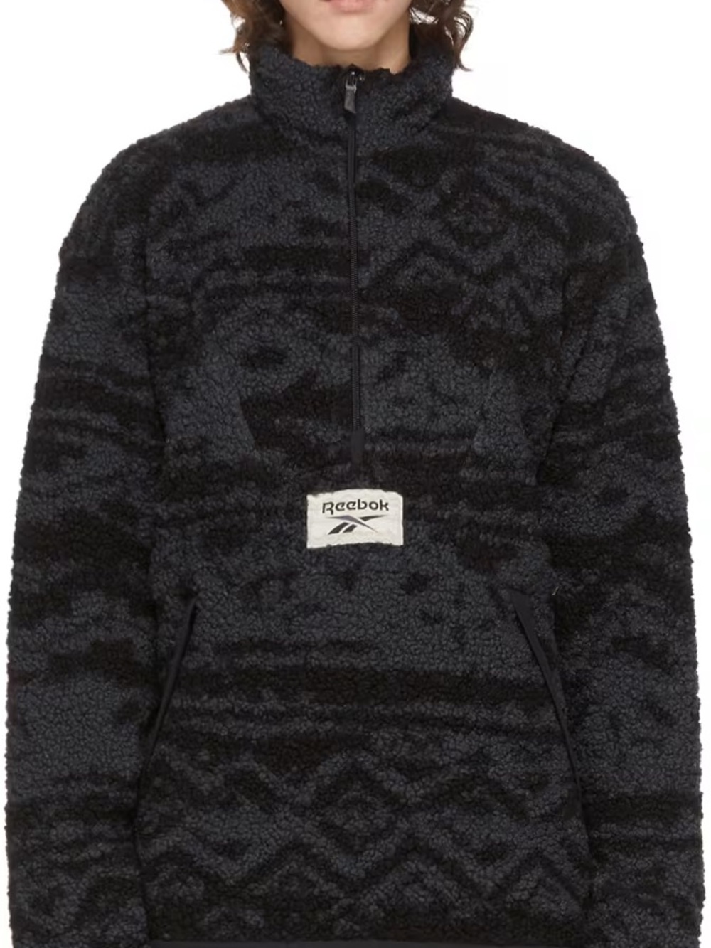 Reebok Youth Black Textured Sherpa Half-Zip Pullover